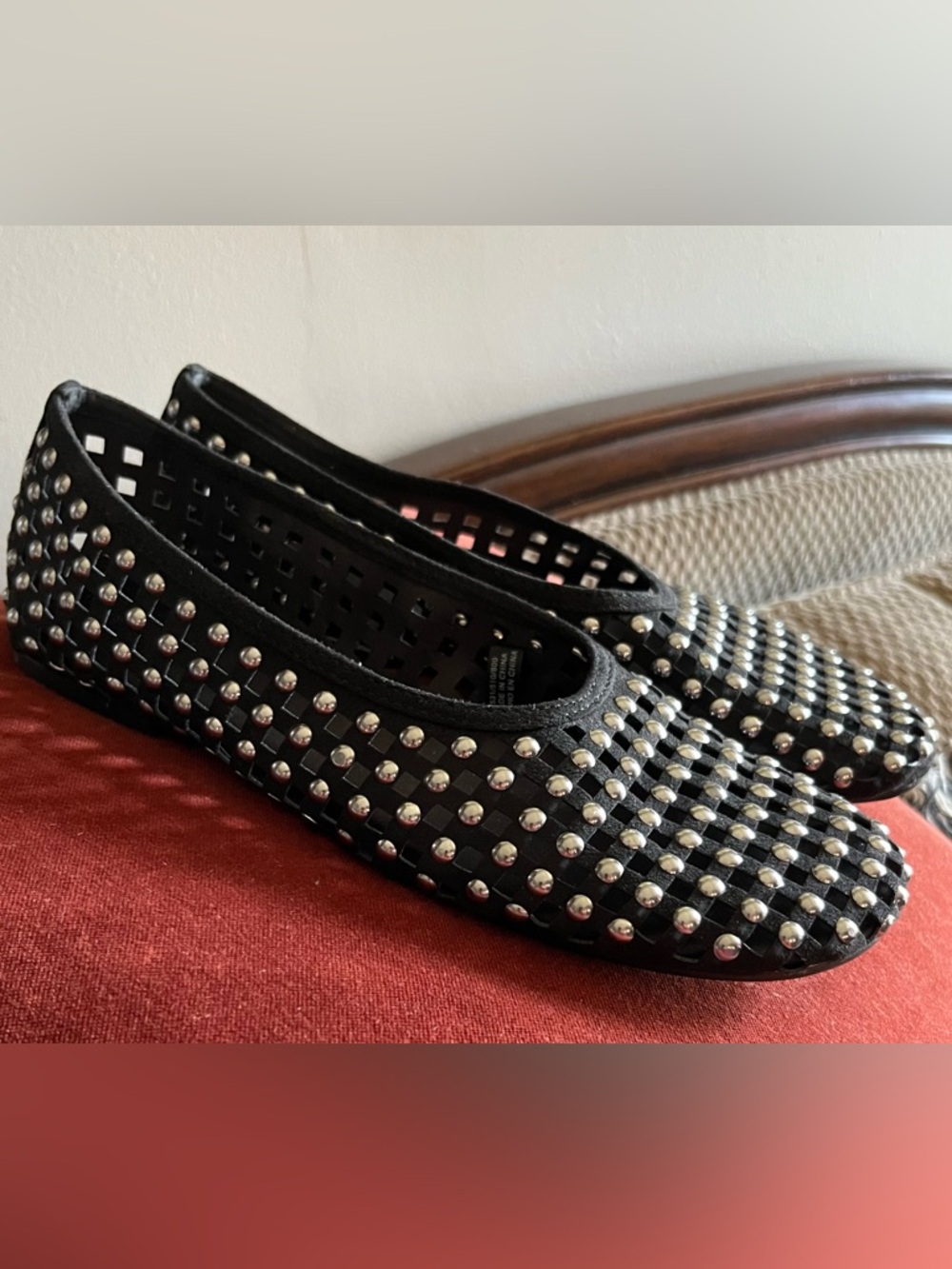 Zara Mesh Studded Flats Size 7